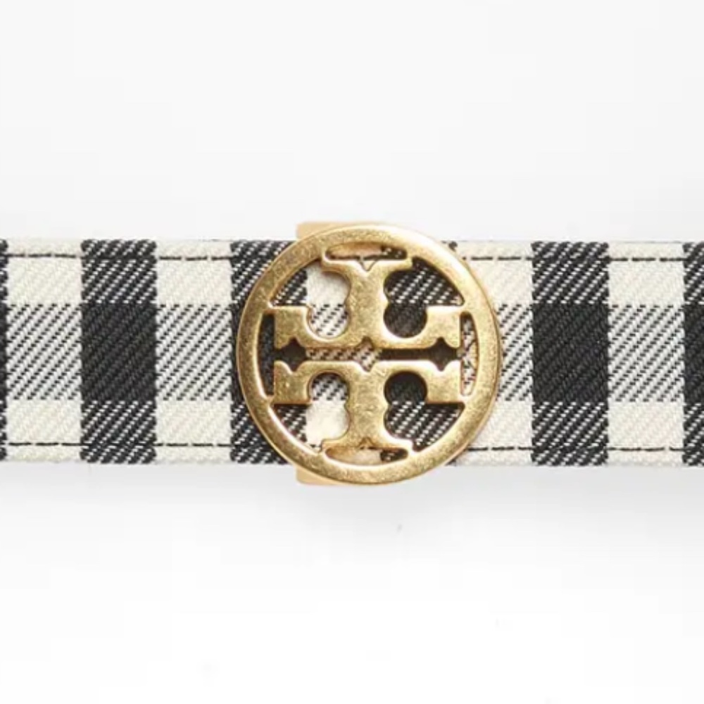NWT $198 Tory Burch REVERSIBLE Belt in Black Leather and Gingham -Various Sizes! - Picture 3 of 11